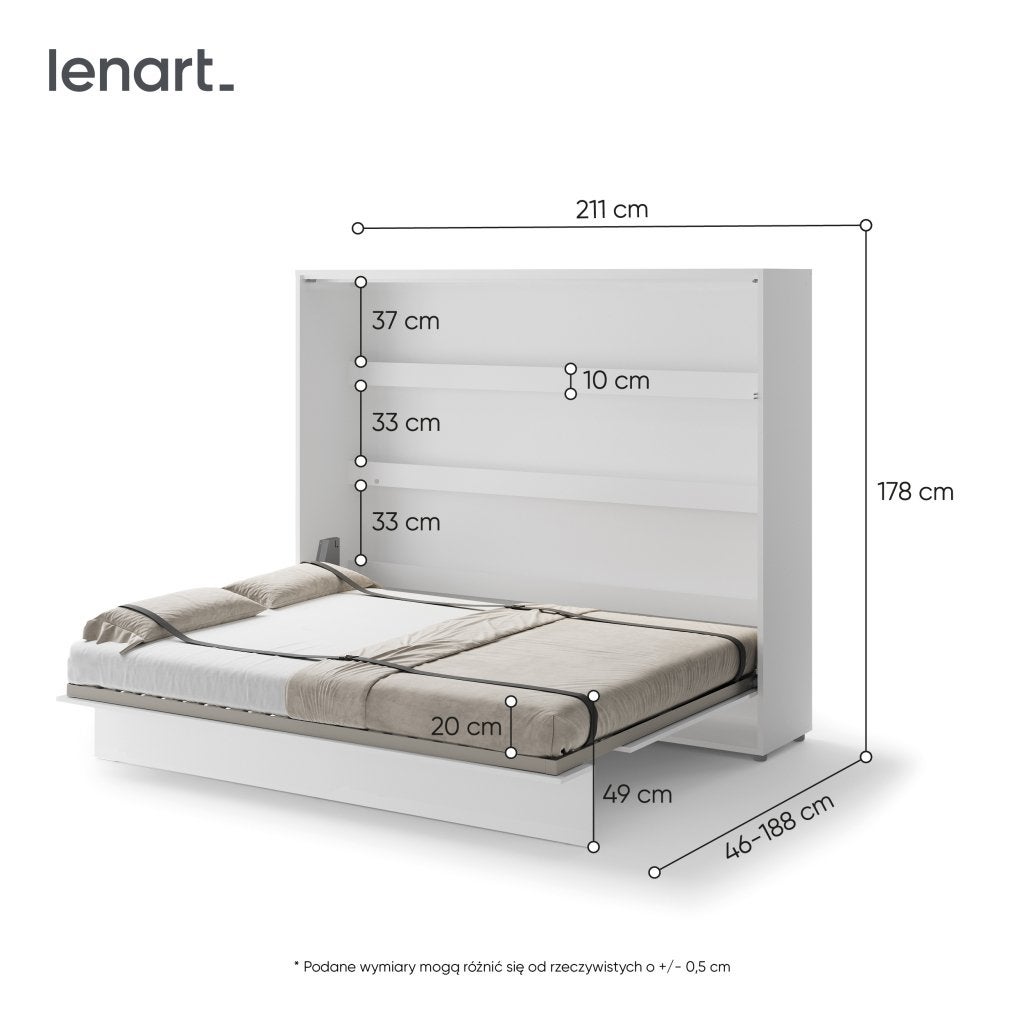 Concept opklapbed horizontaal - 160x200 - Wit hoogglans, Niet ingevuld, Niet ingevuld, Niet ingevuld