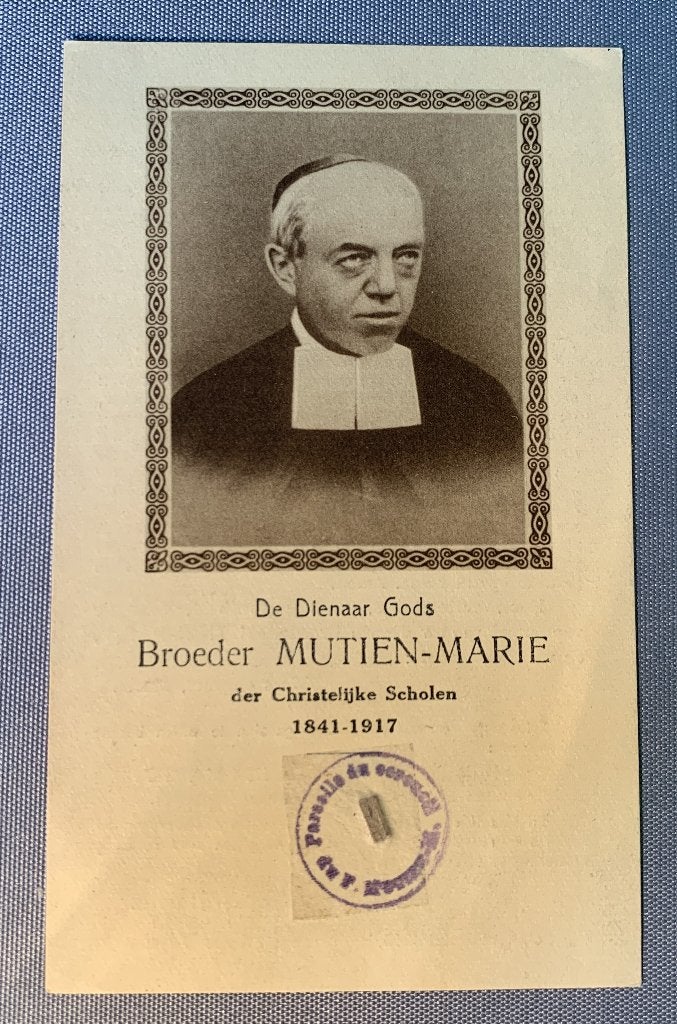 Relikwie Reliek Frère Mutien Marie stukje doodskist, Ophalen of Verzenden, Gebruikt, Kaart of Prent, Christendom | Katholiek