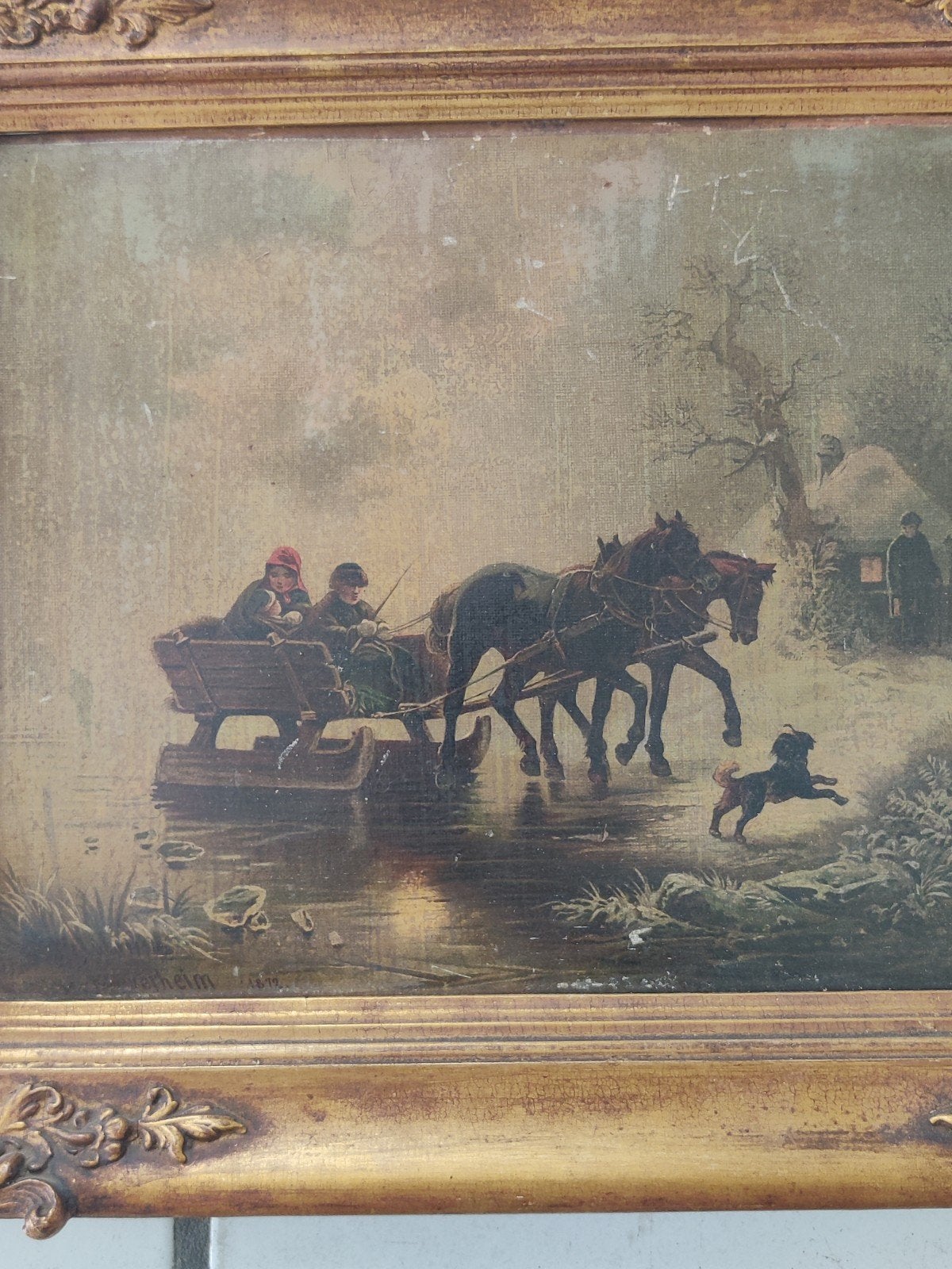 Antiek schilderij: van: Willem Alexander meyerheim 1879, Ophalen of Verzenden