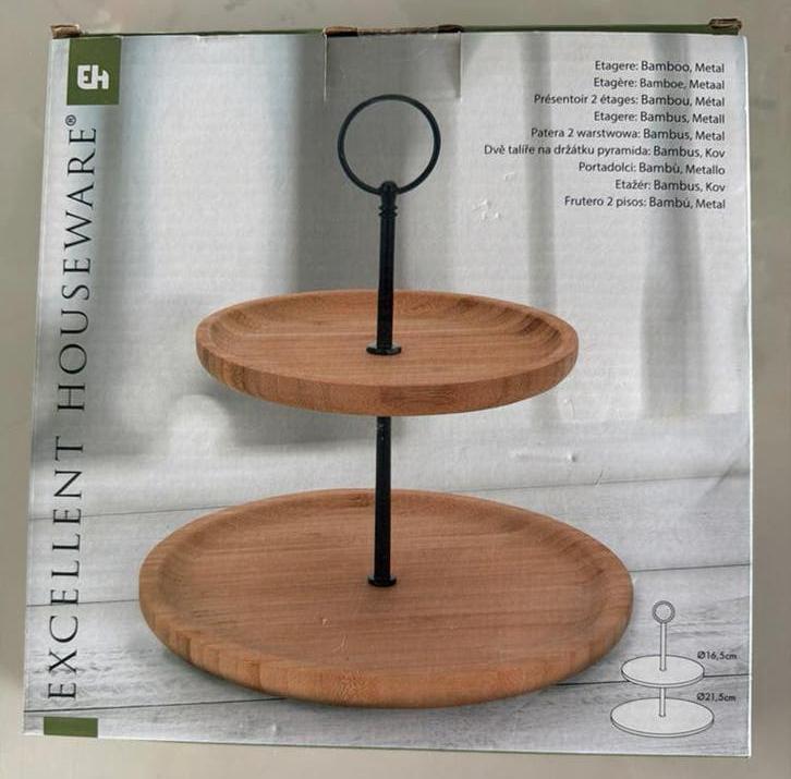 Nieuwe bamboe etagère - 2-laags serveerschaal, Ophalen of Verzenden, Nieuw