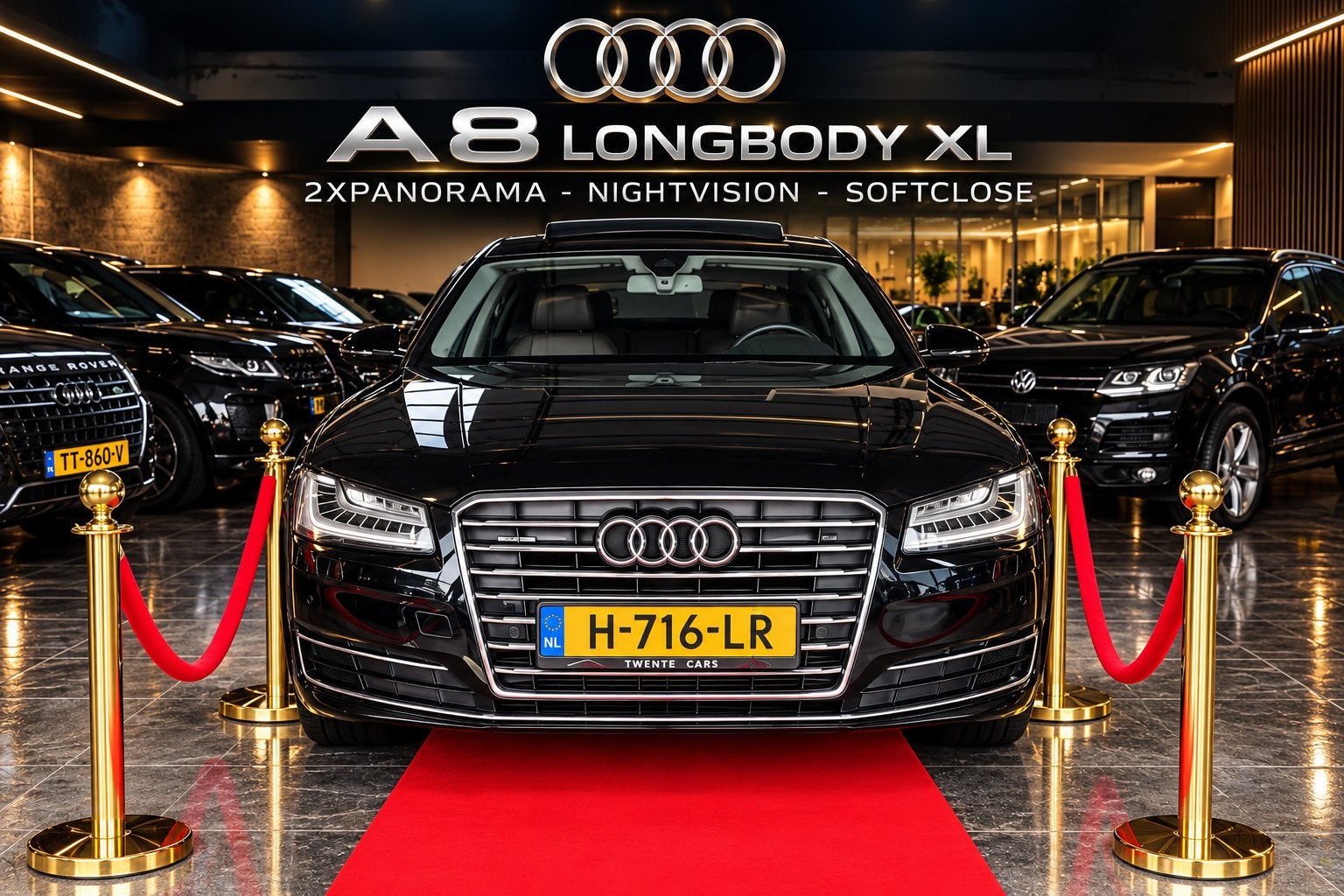 Audi A8 Long Body 2X PANO + Softclose Nightvision Full!, Auto's, Automaat, Euro 6, Zwart, Bedrijf