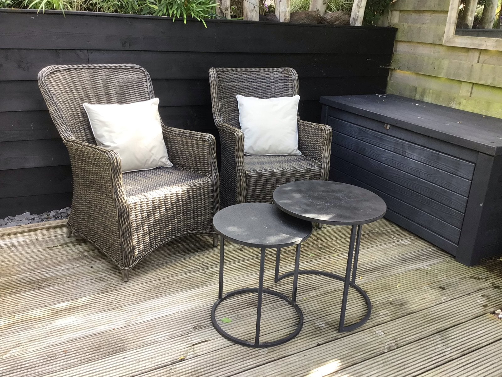 Comfortabele Wicker Tuinstoelen met Bijzettafels, Ophalen, Gebruikt, Wicker