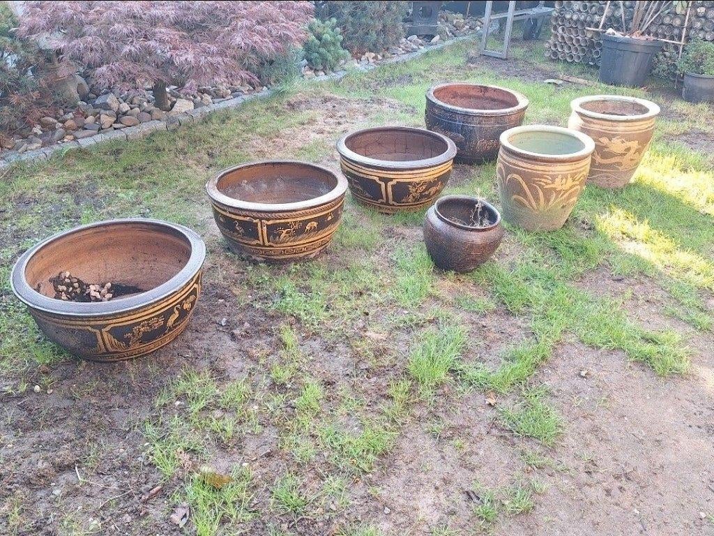 8 potten voor japanse / chinese of oosterste tuin, Tuin en Terras, Bloempotten, Ophalen, Gebruikt, 40 cm of meer, Rond