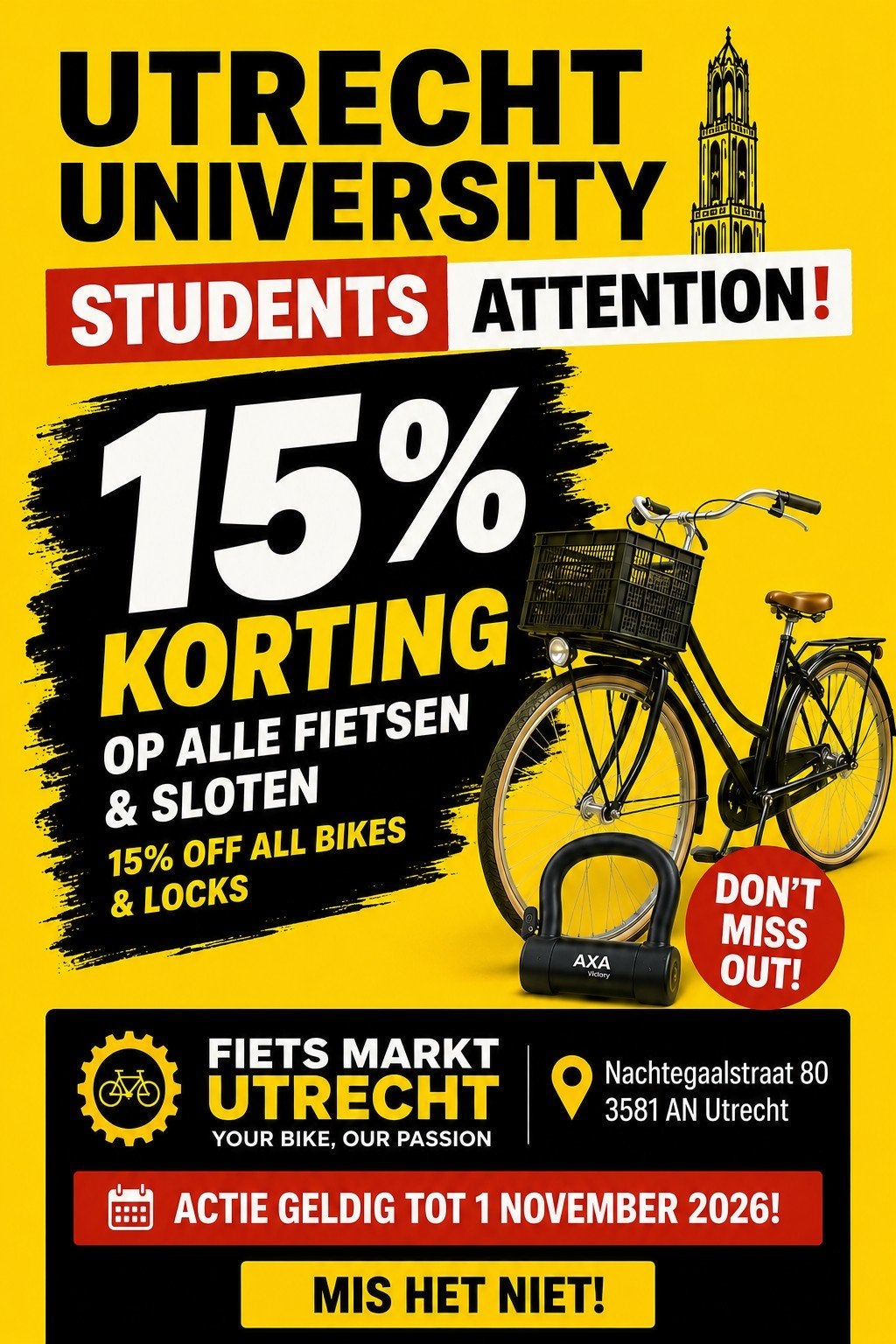Fiets markt Utrecht: 15% korting voor studenten!, Ophalen of Verzenden