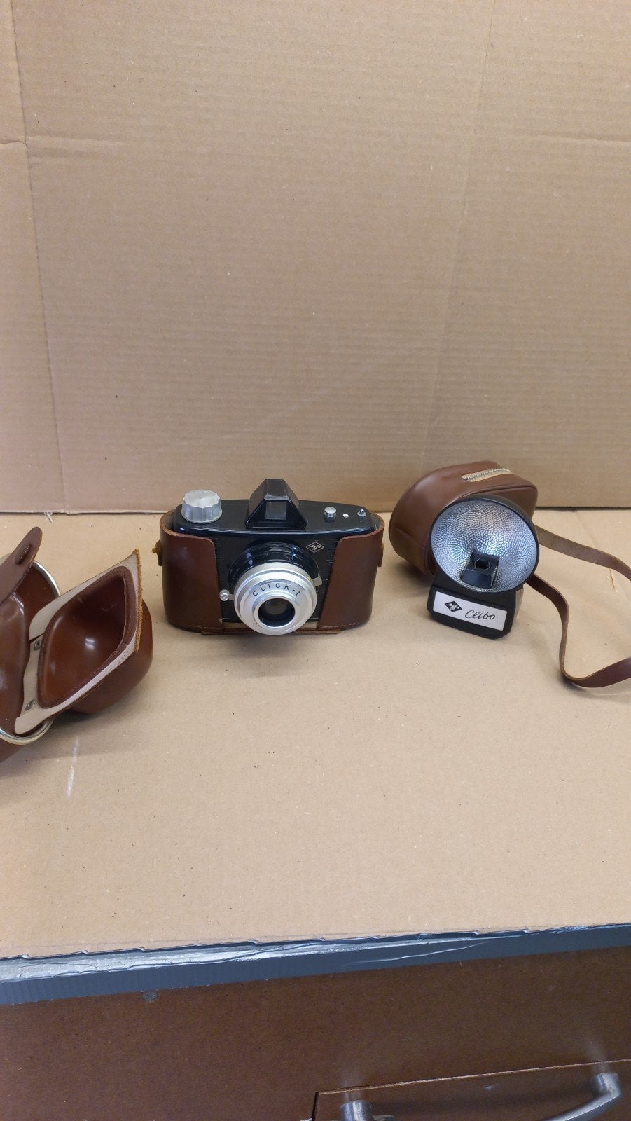 Agfa Click-I camera met flitser en leren tasjes, Ophalen of Verzenden, Gebruikt, Compact, Overige Merken