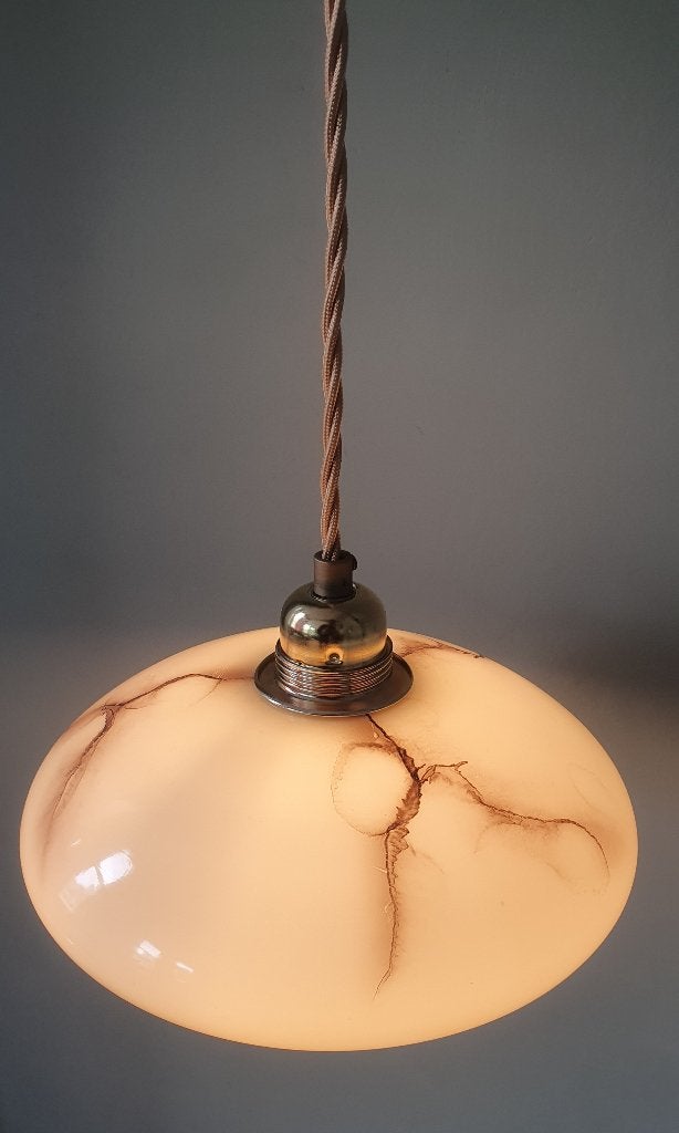 Vintage gemarmerde hanglamp - opaline glas - Art Deco stijl., Ophalen, Zo goed als nieuw, Glas, Antiek, Art Deco, Vintage, Franse lamp, glas,