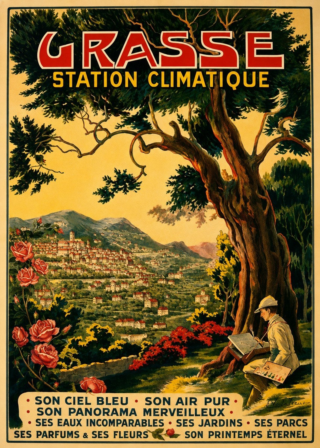 Vintage Grasse Station Climatique Reclame Poster, Ophalen of Verzenden