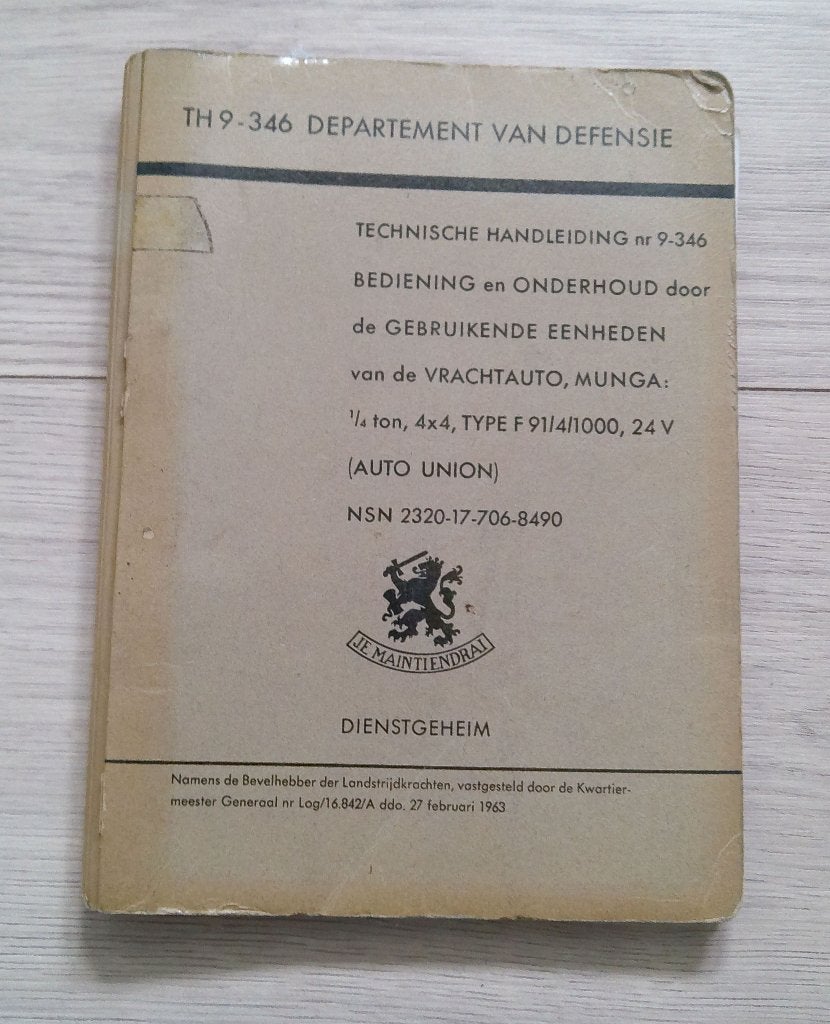 Technische Handleiding van de Vrachtauto Munga Type F91, Verzenden, Landmacht, Nederland, Boek of Tijdschrift