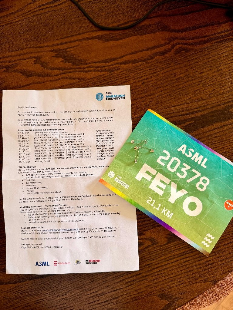 Start bewijs Halve Marathon Eindhoven, Eén persoon