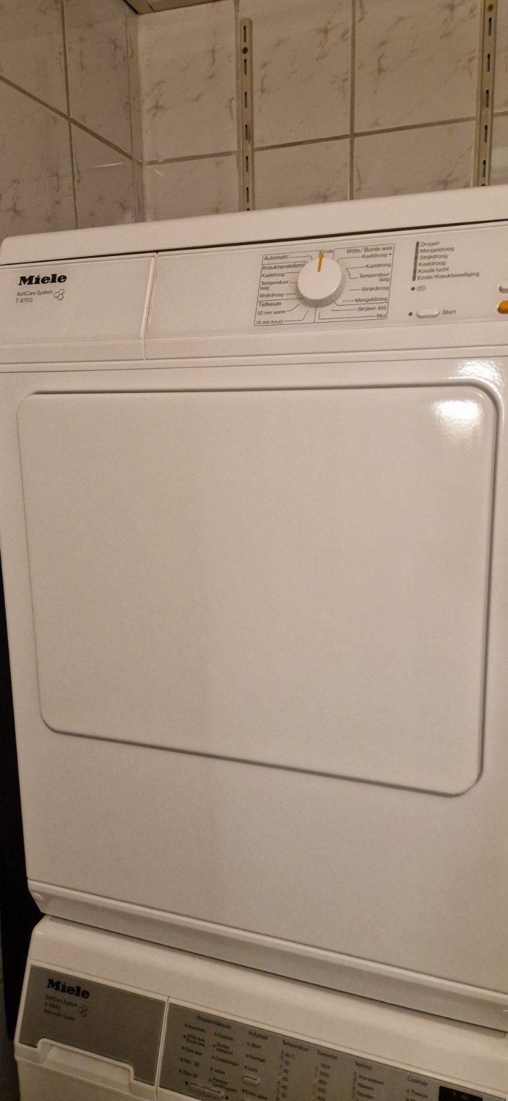 Miele Droger type 8703 zgan, Ophalen, 6 tot 8 kg, Luchtafvoer, Zo goed als nieuw