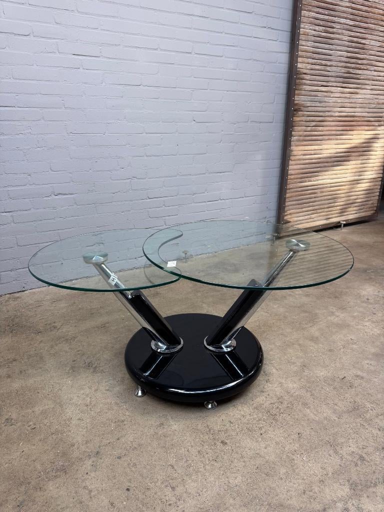 Vintage salontafel met draaibare glazen platen, Ophalen of Verzenden