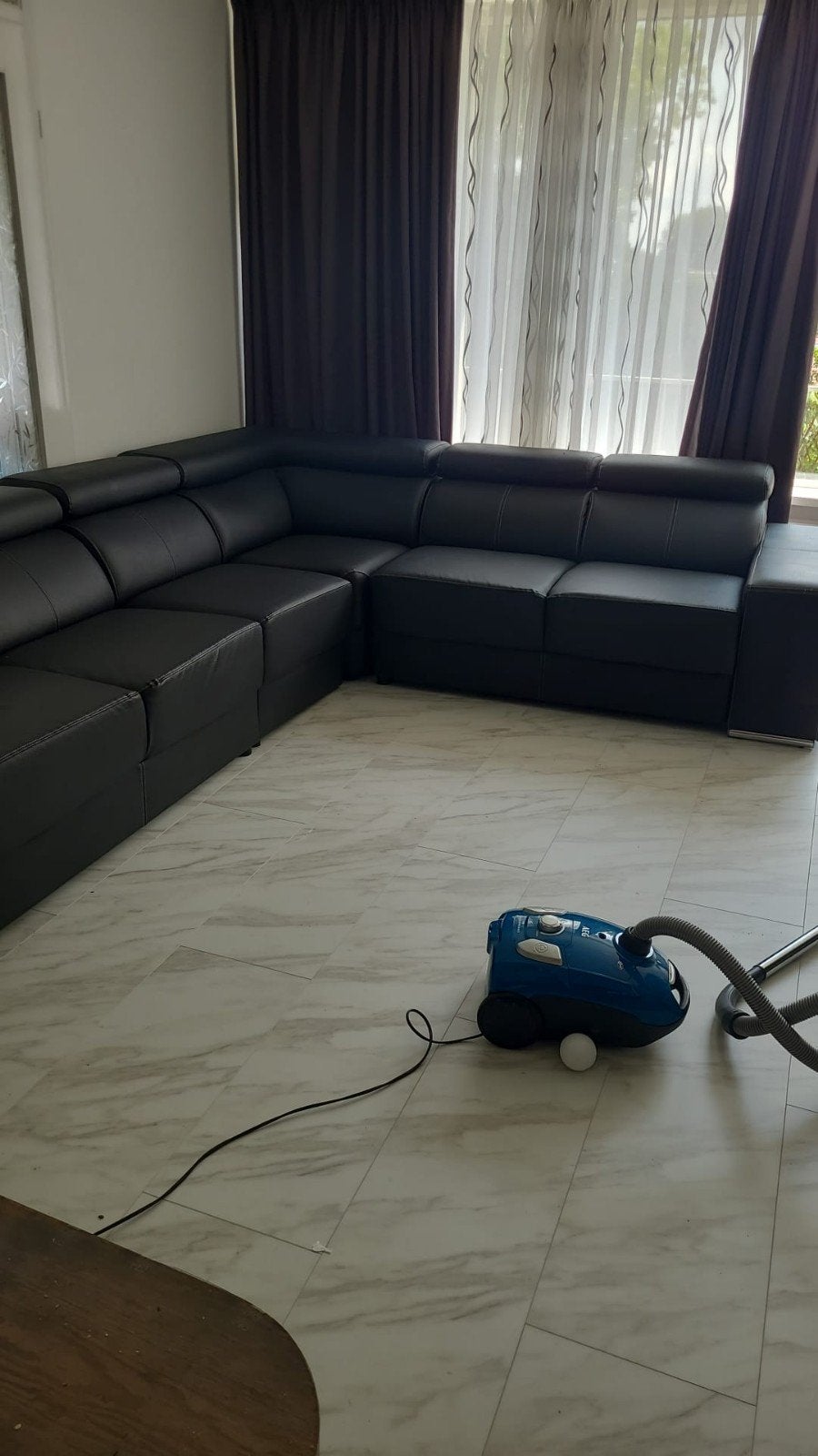 Luxe Zwarte Leren Hoekbank met bijpassende stoelen, Gebruikt, Hoekbank, 300 cm of meer, Leer