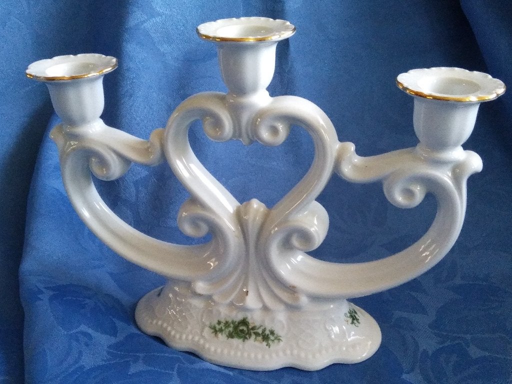 3-pits KANDELAAR 18 cm hoog, porselein van SELTMANN, Overige materialen, Ophalen of Verzenden, Zo goed als nieuw, 18 cm