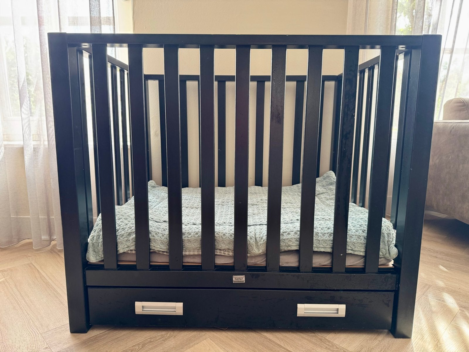 TWF Box Luna Zwart | Incl. Matras Boxkleed | Verstelbaar, Kinderen en Baby's, Boxen, Ophalen, Gebruikt, Rechthoekig, In hoogte verstelbaar