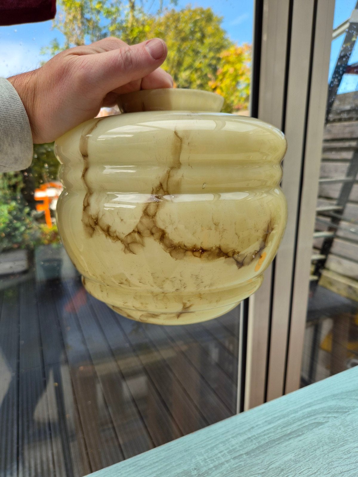 Art Deco Opaline gemarmerde glazen lampenkap, Ophalen of Verzenden, Zo goed als nieuw, Handgemaakt, Glas