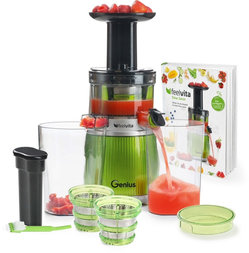 Genius Feelvita Slow Juicer, Sorbet Set 15-delig, (z.g.a.n.), Witgoed en Apparatuur, Juicers, Ophalen of Verzenden, Sapcentrifuge