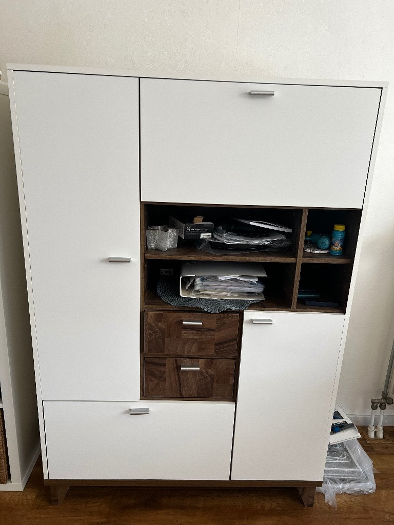 MDF Modern dressoir wit/notenhout - Move Highboard, Huis en Inrichting, Kasten | Dressoirs, Zo goed als nieuw, 100 tot 150 cm