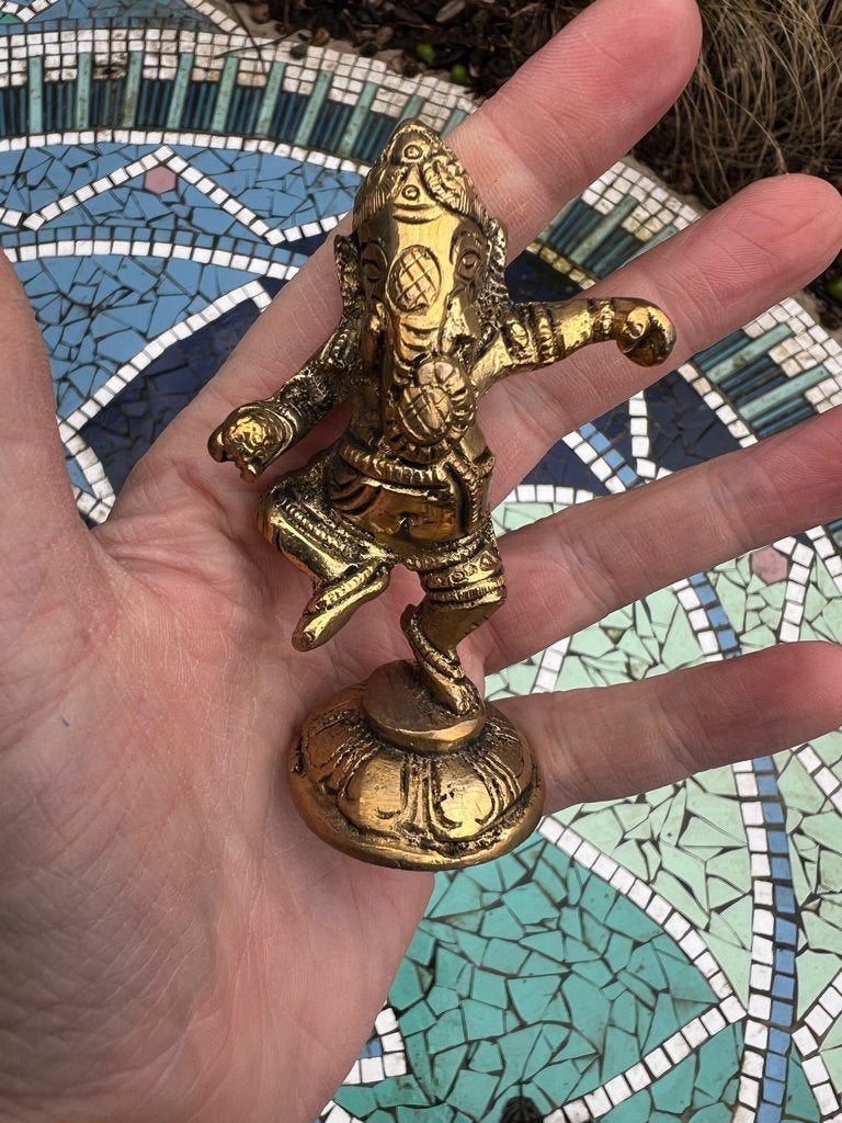 Ganesha boeddha uit India Ganesh messing 9 cm, Verburgt Vintage, Metaal, Massief, Nieuw