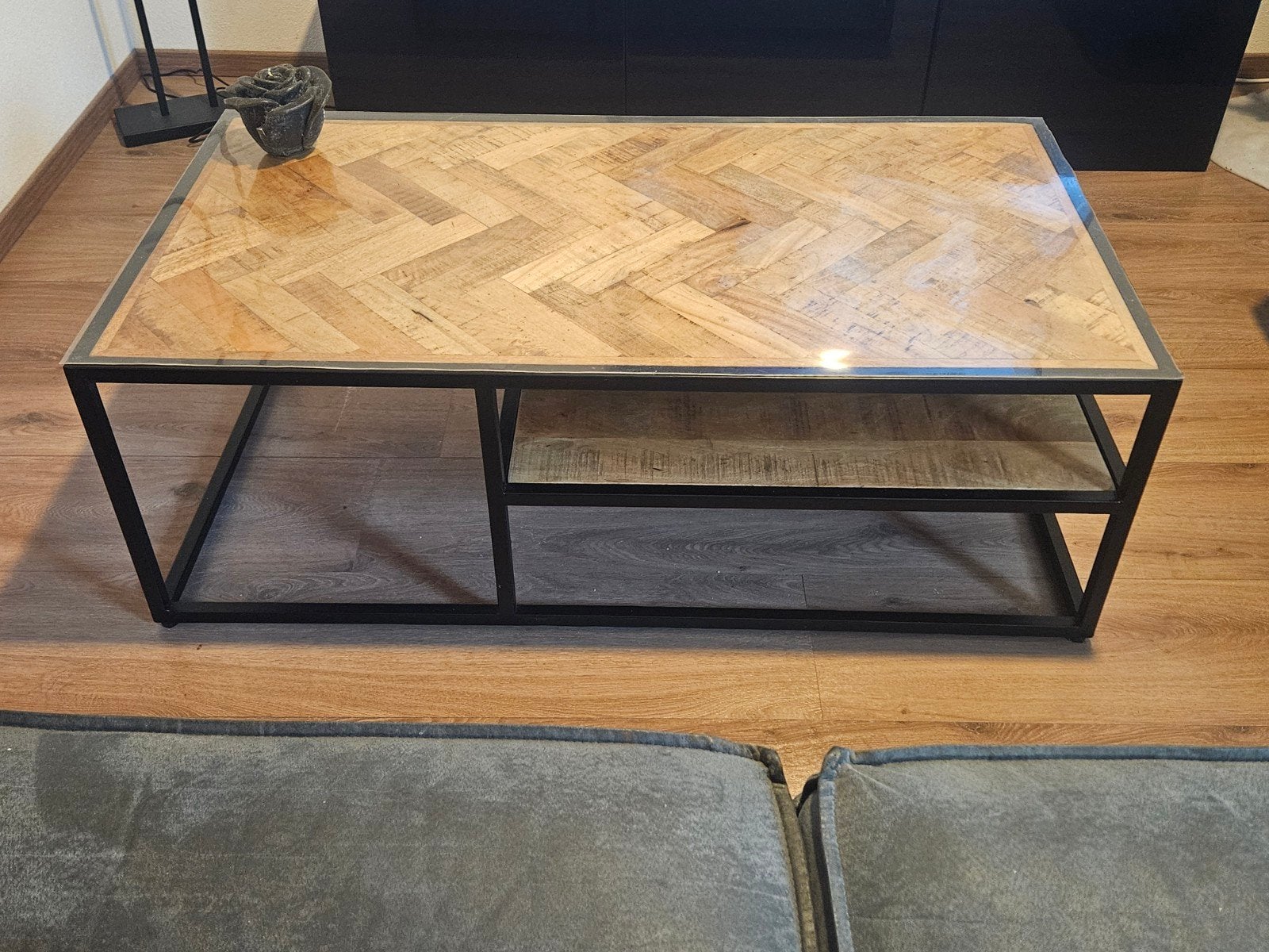 Mangohouten Visgraat Salontafel (120x65) - ZGAN, 100 tot 150 cm, 50 tot 100 cm, Zo goed als nieuw, Industrieel