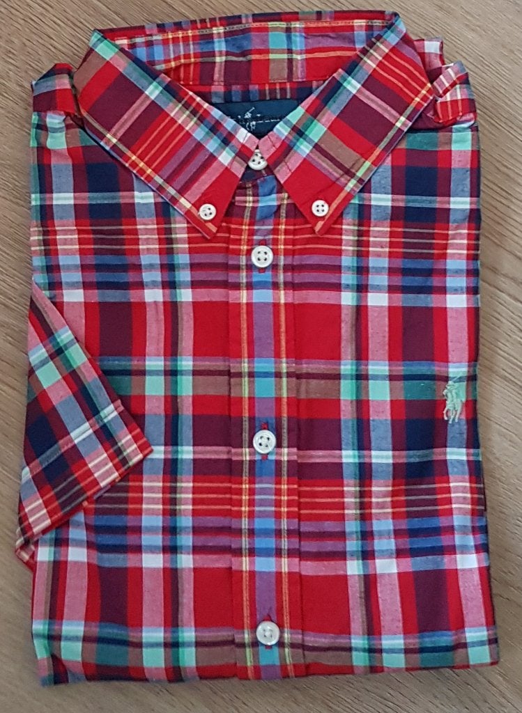 Rood geruit Ralph Lauren overhemd s/s maat 152/158 (0709) a, Overhemd of Blouse, Nieuw, Ophalen of Verzenden, Jongen