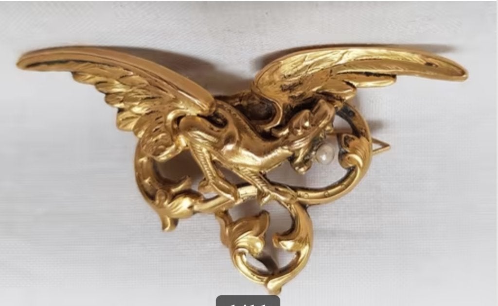 Chimére - Drakenbroche - hanger 18 kt parel., Ophalen of Verzenden, Goud, Broche