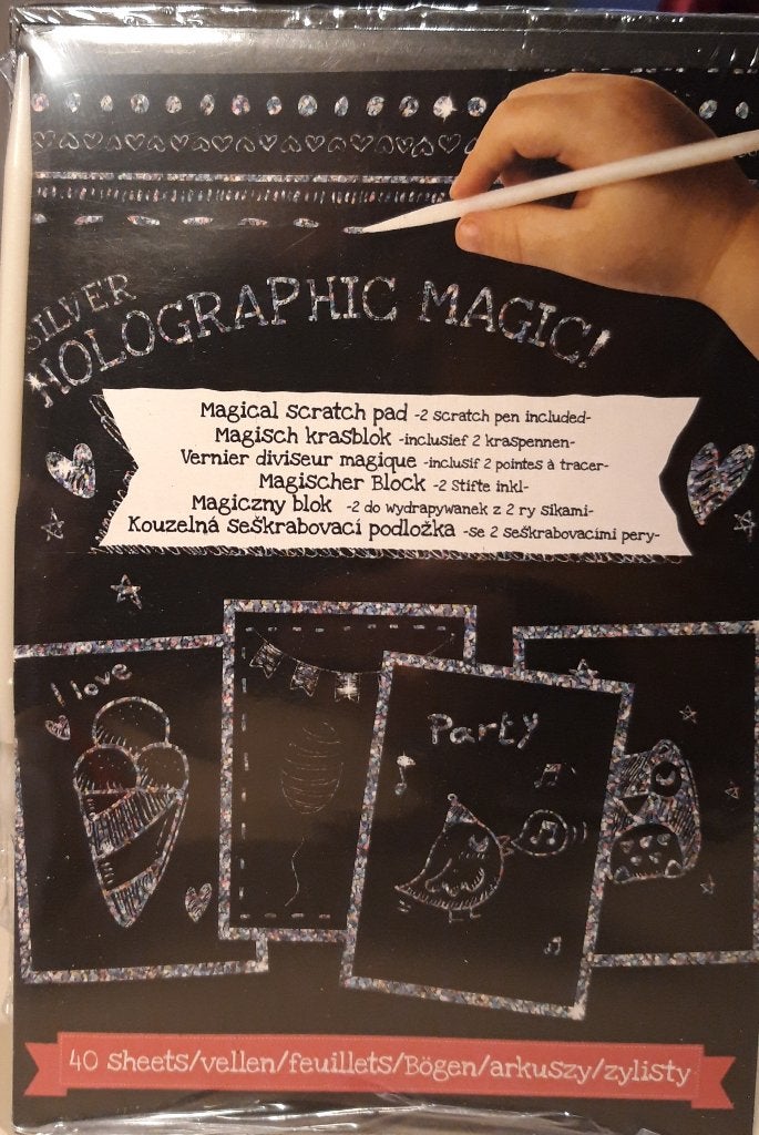 Magisch Krasblok Holografisch Zilver 40 Vellen + Kraspennen
