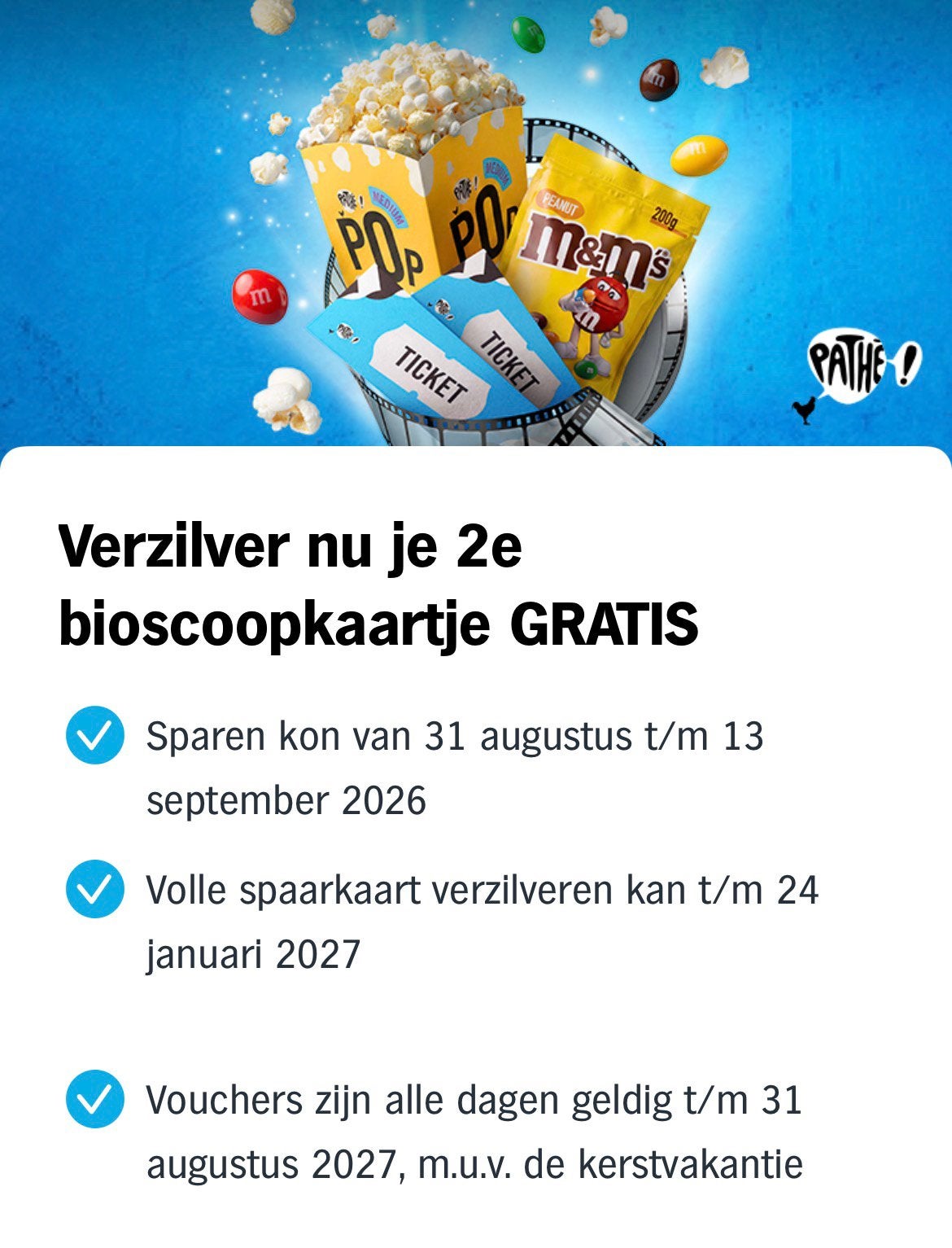 Tweede kaartje gratis! Pathé bioscoop., Twee personen, Kortingskaart