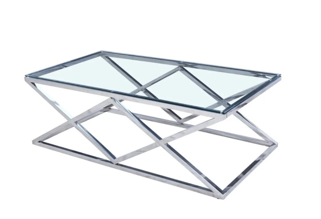 Salontafel glas zilver, Ophalen, Gebruikt, 100 tot 150 cm, 50 tot 100 cm