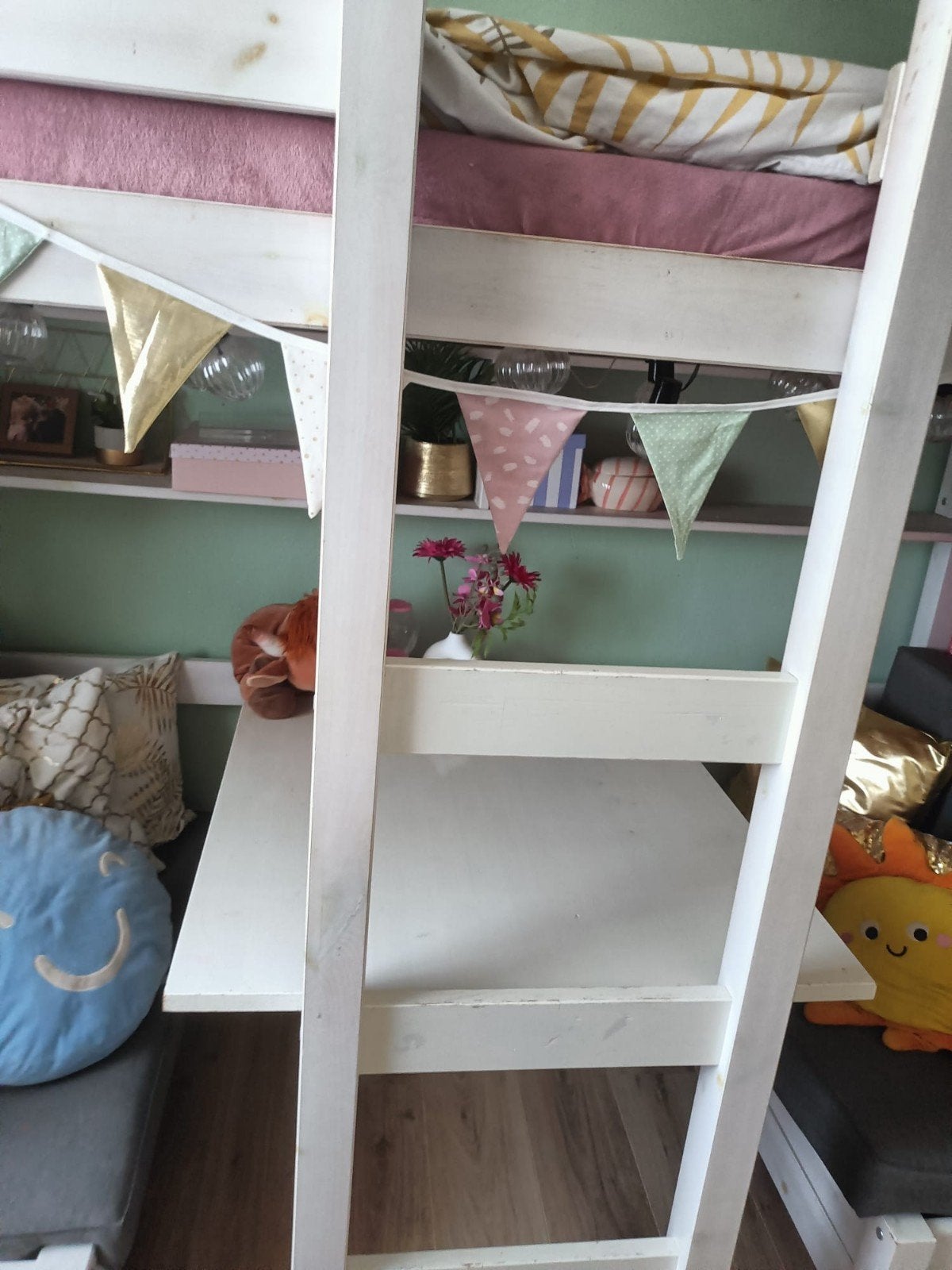 Hoogslaper/ stapelbed met bankjes en bureau, Ophalen, Gebruikt, Tweepersoons, 90 cm