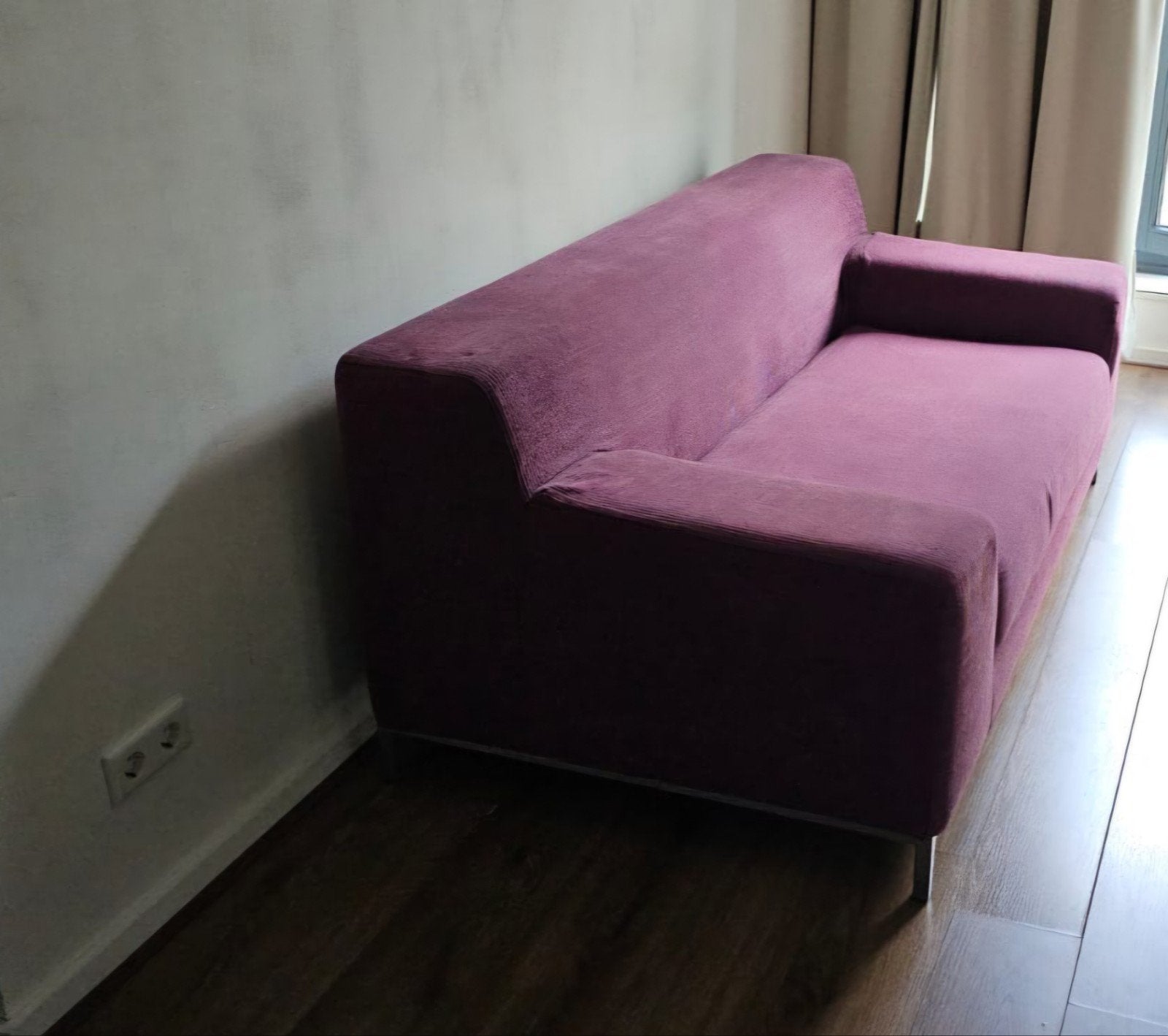 Bank, paars, stalen frame, demontabel, Ikea?, B:1.78m, Gebruikt, 150 tot 200 cm, Tweepersoons, 75 tot 100 cm