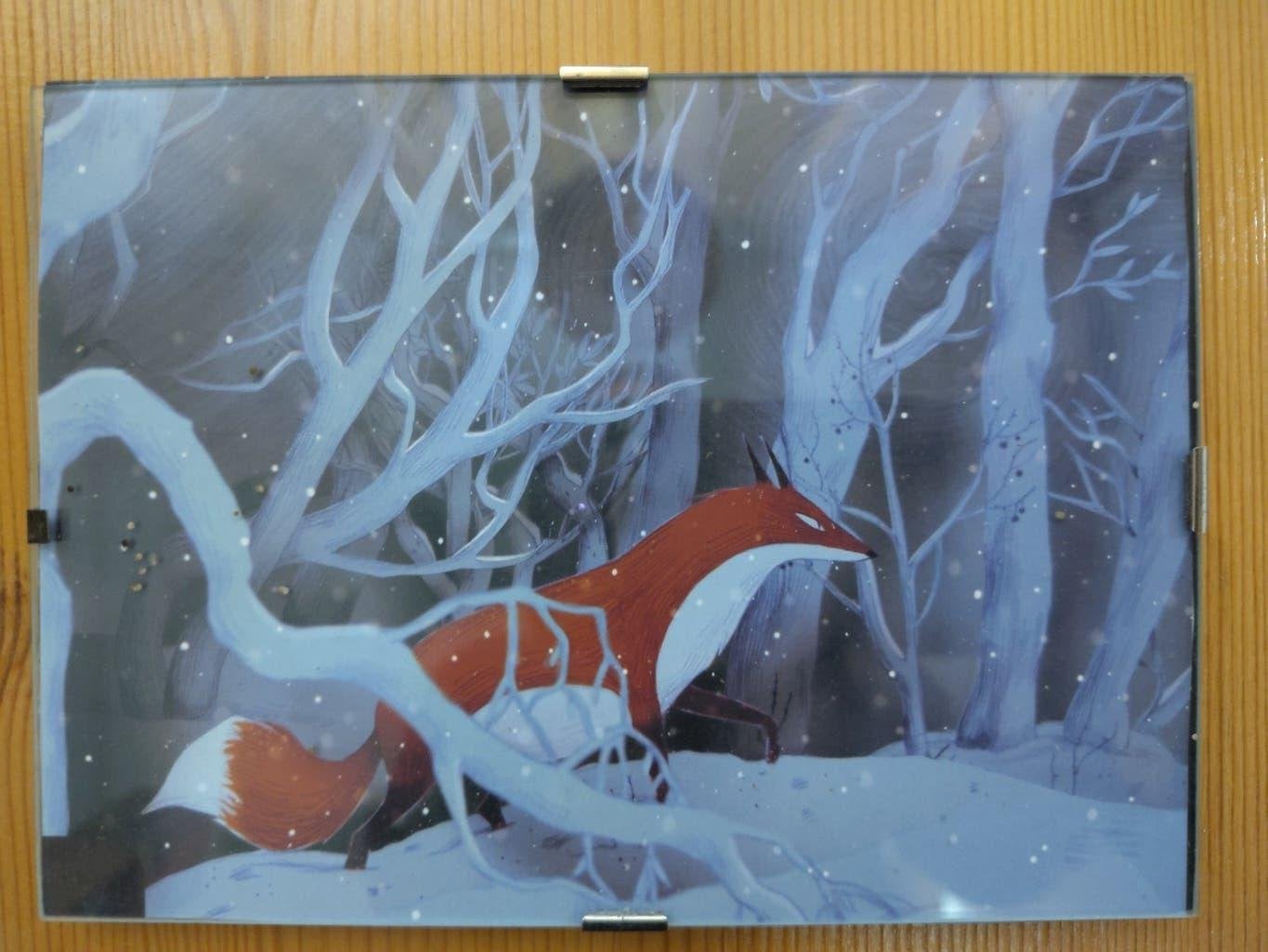 Mooi winters schilderij van een vos in het bos OPHALEN, Antiek en Kunst, Ophalen, Print