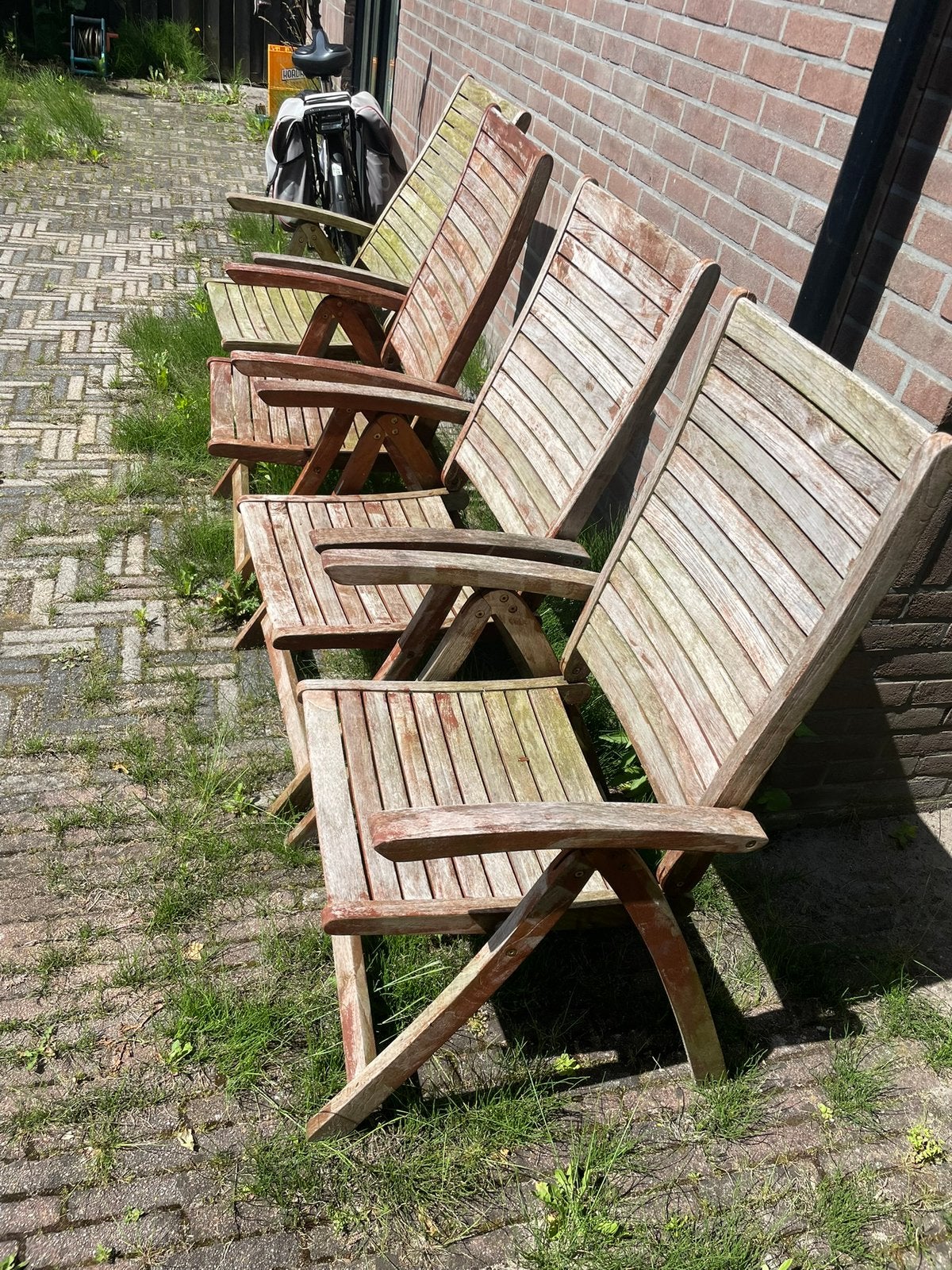 Vier tuinstoelen, Tuin en Terras, Tuinstoelen, Ophalen, Zo goed als nieuw, Hout