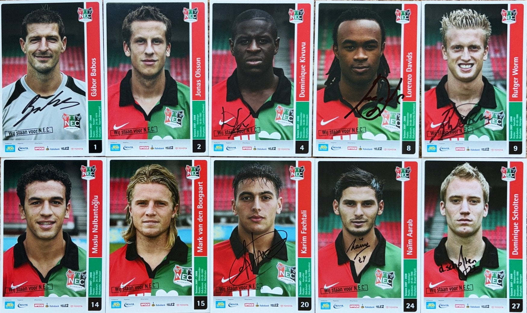 11 Spelerskaarten NEC Nijmegen - seizoen 2007/2008, Verzenden, Zo goed als nieuw, PSV, Spelerskaart