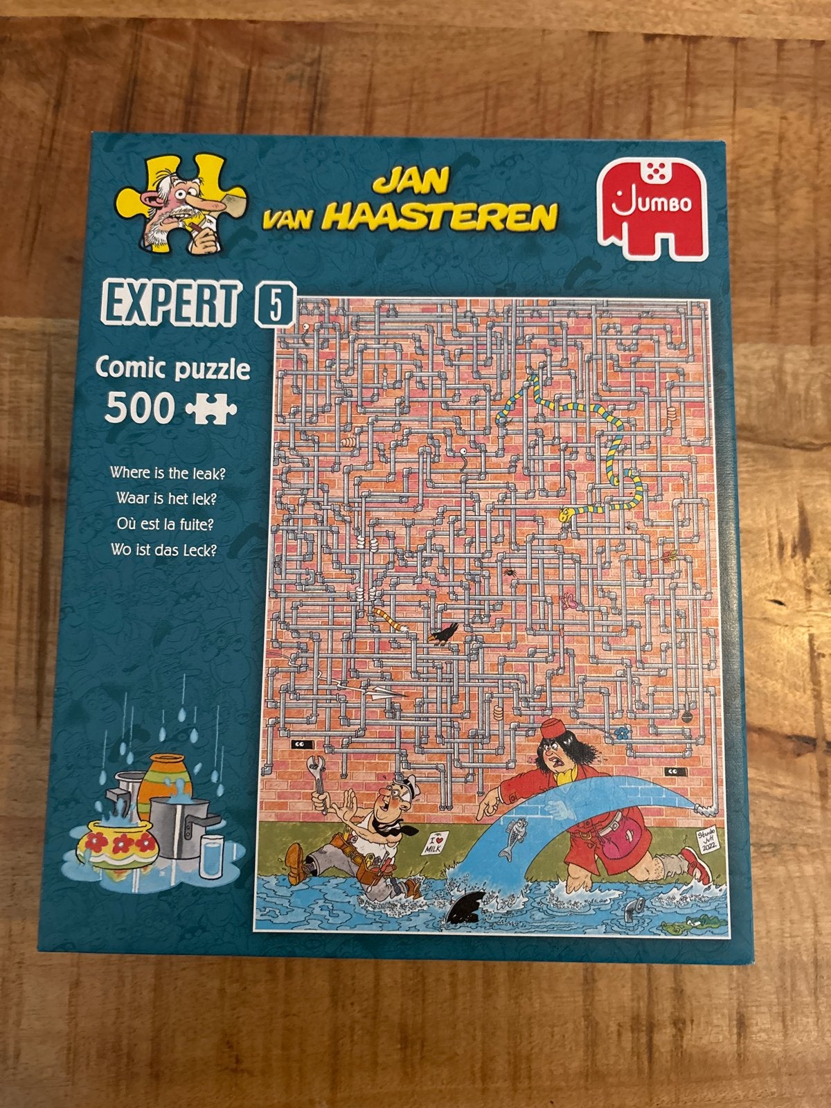 Jan van Haasteren Expert 500+ stukjes - Waar is het lek?, Hobby en Vrije tijd, Denksport en Puzzels, Ophalen of Verzenden, 500 t/m 1500 stukjes
