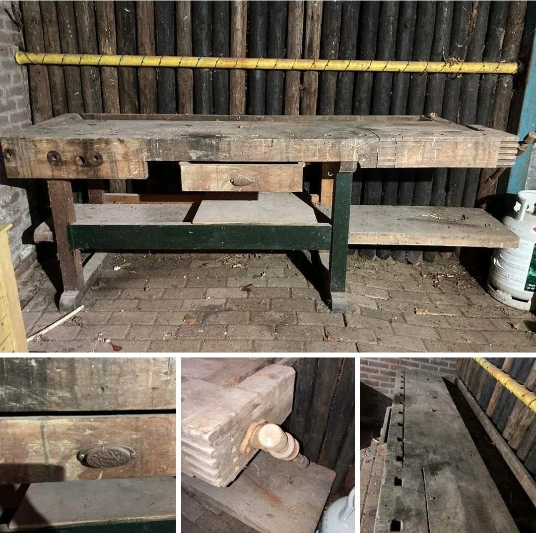 Prachtige vintage industriële werkbank 210x63cm bankschroef, Ophalen, Zo goed als nieuw, 170 cm of meer, Bankschroef