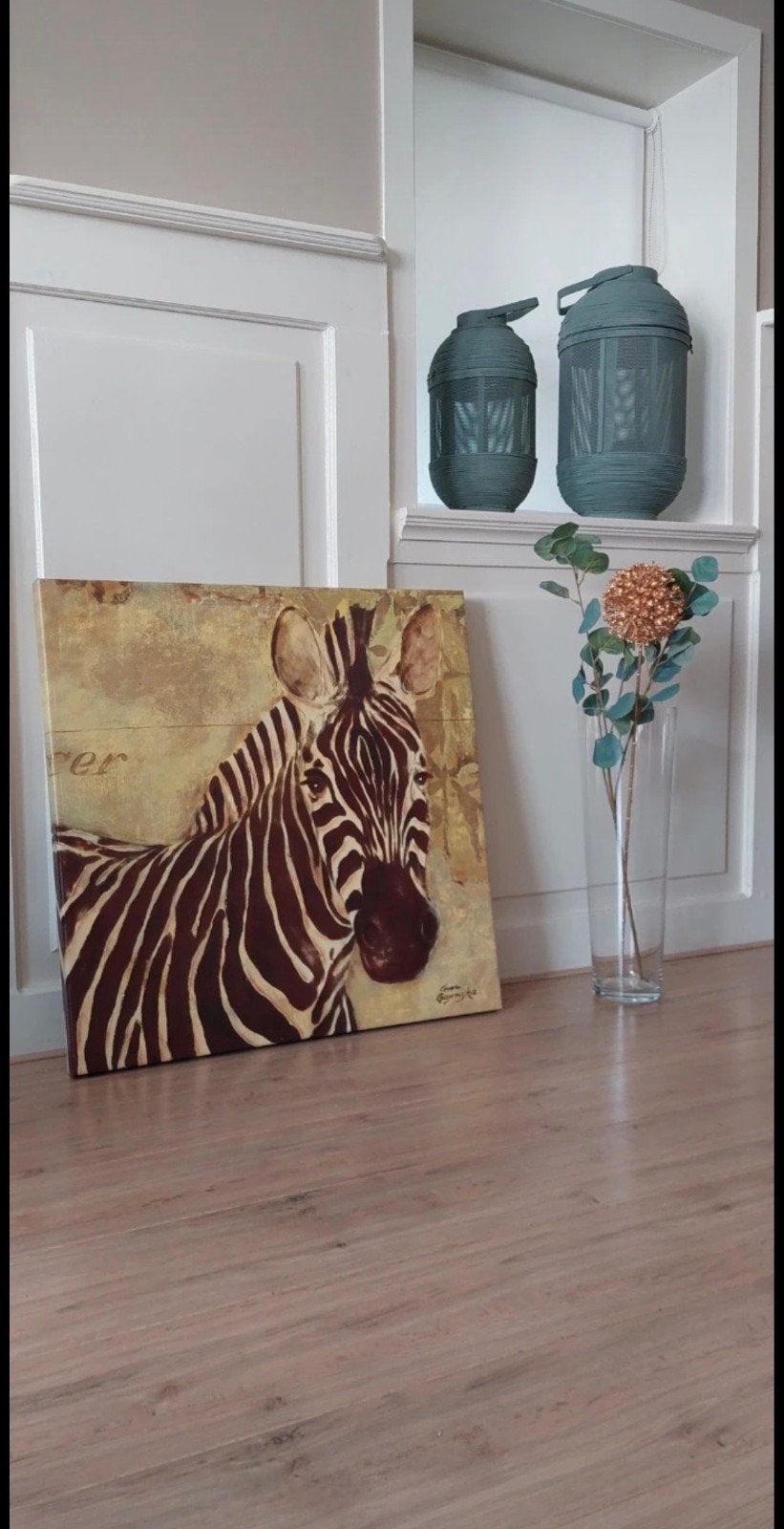 Schilderij Zebra 70x70 cm - Modern en Sfeervol, Ophalen of Verzenden, Dieren, Op houten frame, Olieverf