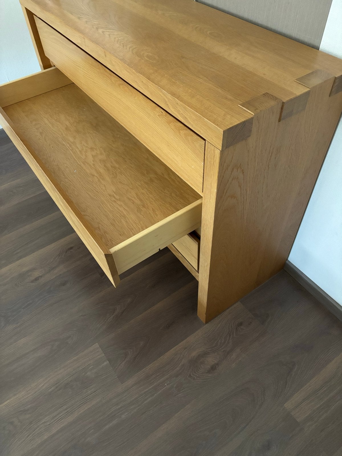 Massief eikenhouten ladekast met 3 lades, Huis en Inrichting, Kasten | Dressoirs, Ophalen, Gebruikt, 100 tot 150 cm, Eikenhout