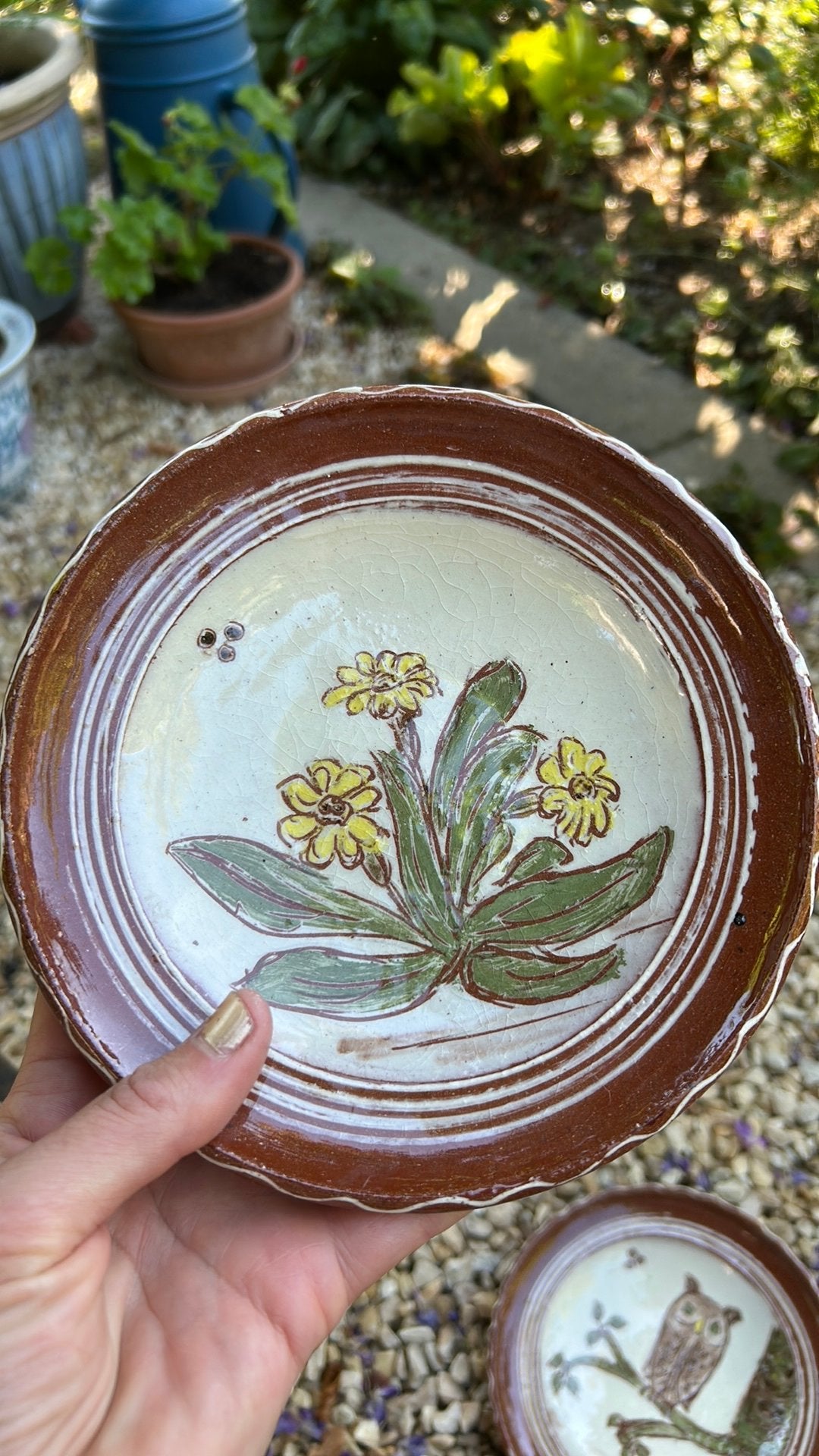 2 studio art pottery terracotta keramiek wandbordjes 1979, Ophalen of Verzenden