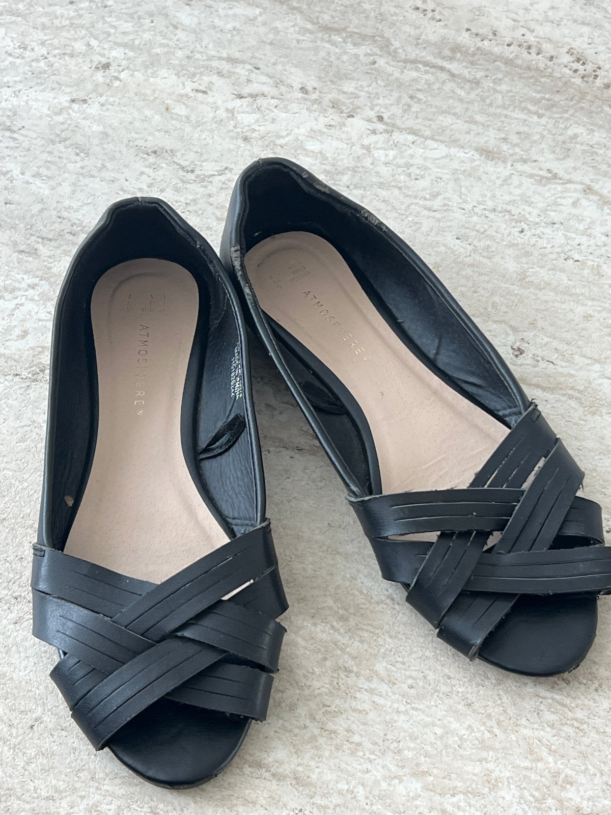 Zwarte Atmosphere ballerina's met bandjes maat 38, Ophalen of Verzenden, Zo goed als nieuw, Zwart, Ballerina's