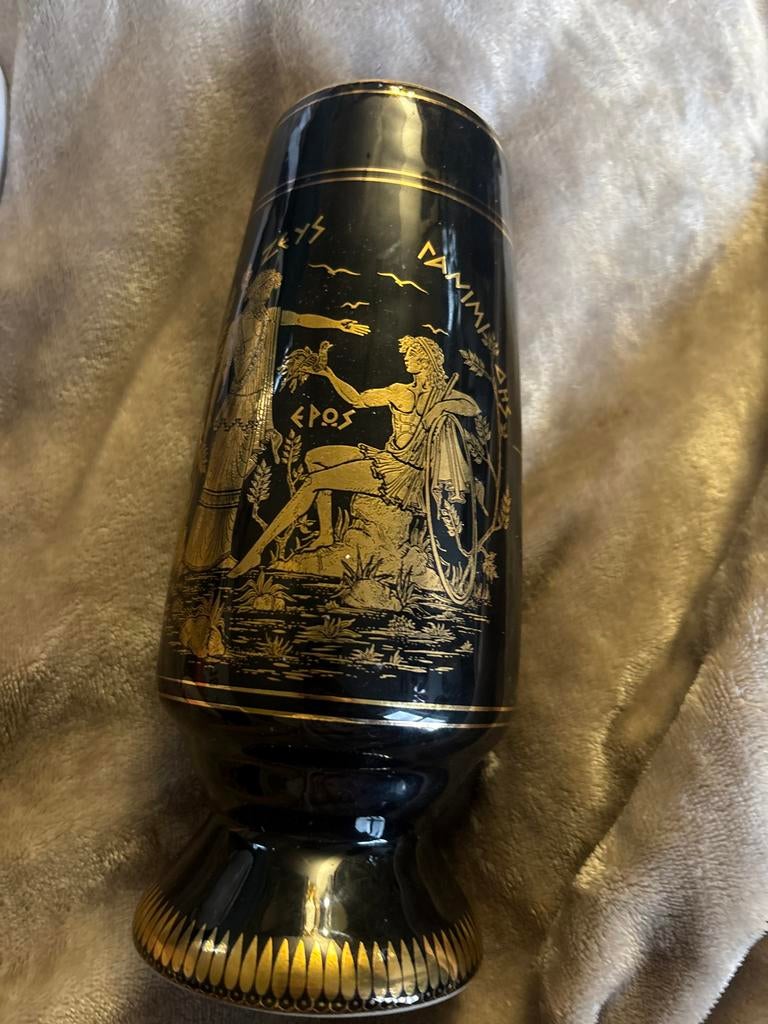 Griekse Vaas Zwart met 24K Gouden Decoratie, Ophalen of Verzenden