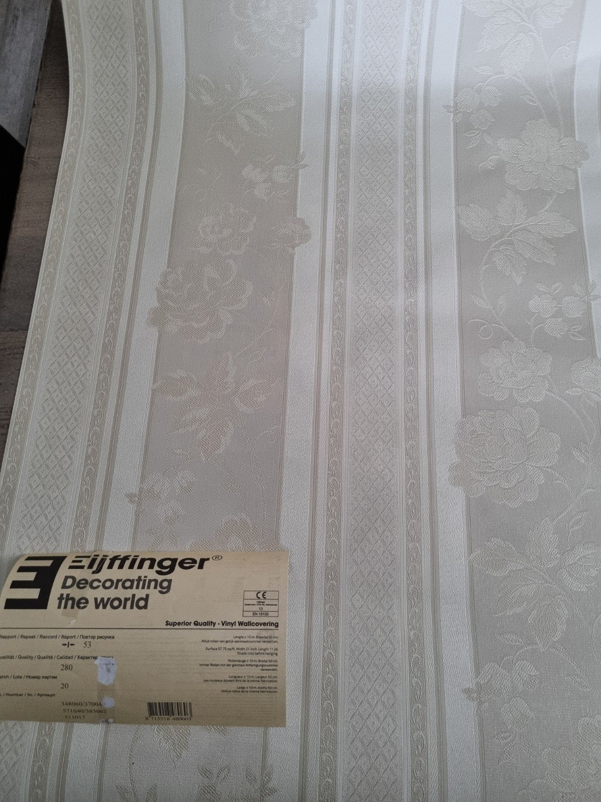 Eijffinger Vinylbehang - Bloemen en Strepen Patroon, Bloemen, Overige merken, 75 m² of meer, Beige
