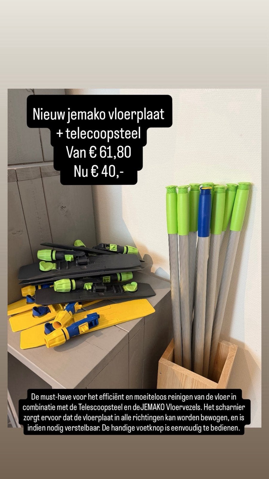 Nieuwe Jemako vloerplaat + telescoopsteel, Huis en Inrichting, Schoonmaakartikelen, Ophalen of Verzenden, Mop of Dweil