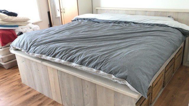 steigerhout - tweepersoonsbed, Ophalen, 210 cm, Steigerhout, Tweepersoons