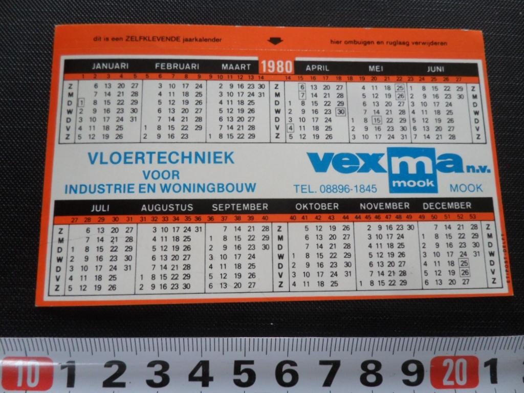 sticker Kalender 1980 Mook VEXMA nv  Vloertechniek, Ophalen, Zo goed als nieuw