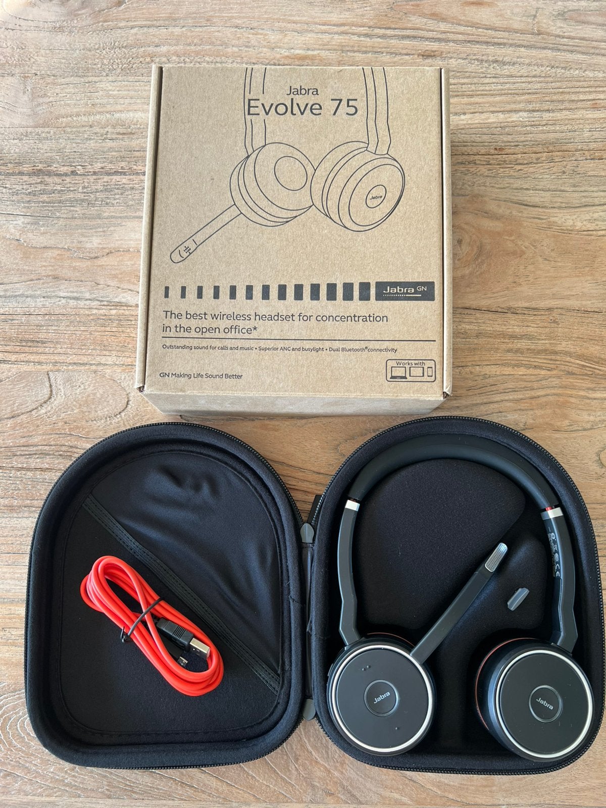 Jabra Evolve 75 draadloos headset, Ophalen of Verzenden, Zo goed als nieuw, Draadloos, Over-ear