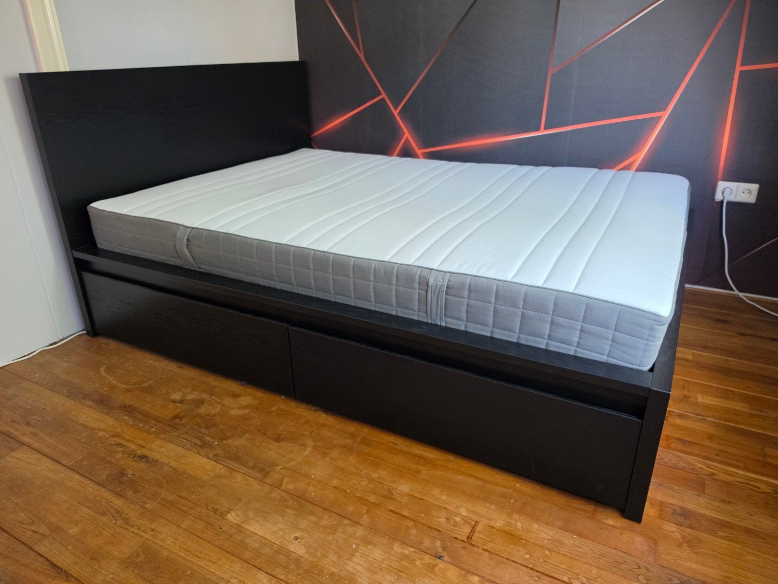IKEA MALM bedframe zwart/bruin met lades en matras 140x200, Ophalen, Zwart, Tweepersoons, 140 cm