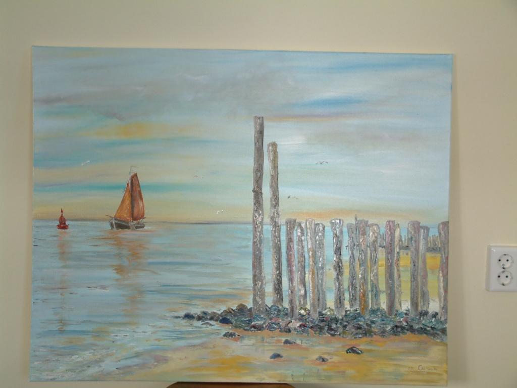 mooi groot schilderij 100 x 80 cm Strand Zoutelande, Antiek en Kunst, Kunst | Schilderijen | Klassiek, Ophalen