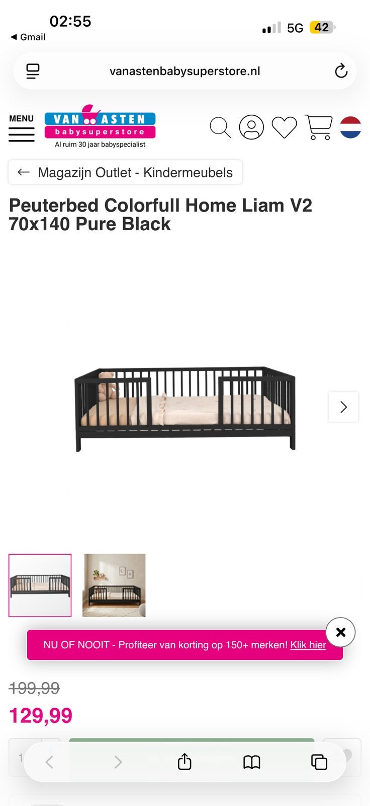 Peuterbed + matras NIEUW, Kinderen en Baby's, Kinderkamer | Bedden, Nieuw, 70 tot 85 cm, Matras, 140 tot 160 cm