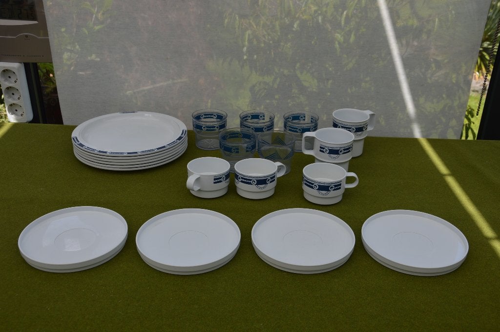 20 delig Mepal campingservies Koen de Winter wit blauw nauti, Ophalen of Verzenden, Gebruikt