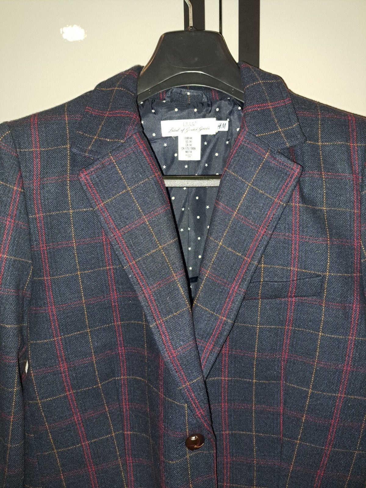 H&M Wollen Colbert mt 44 - Donkerblauw gestreept, H&M LOGG, Meerkleurig, Maat 42/44 (L), Ophalen of Verzenden